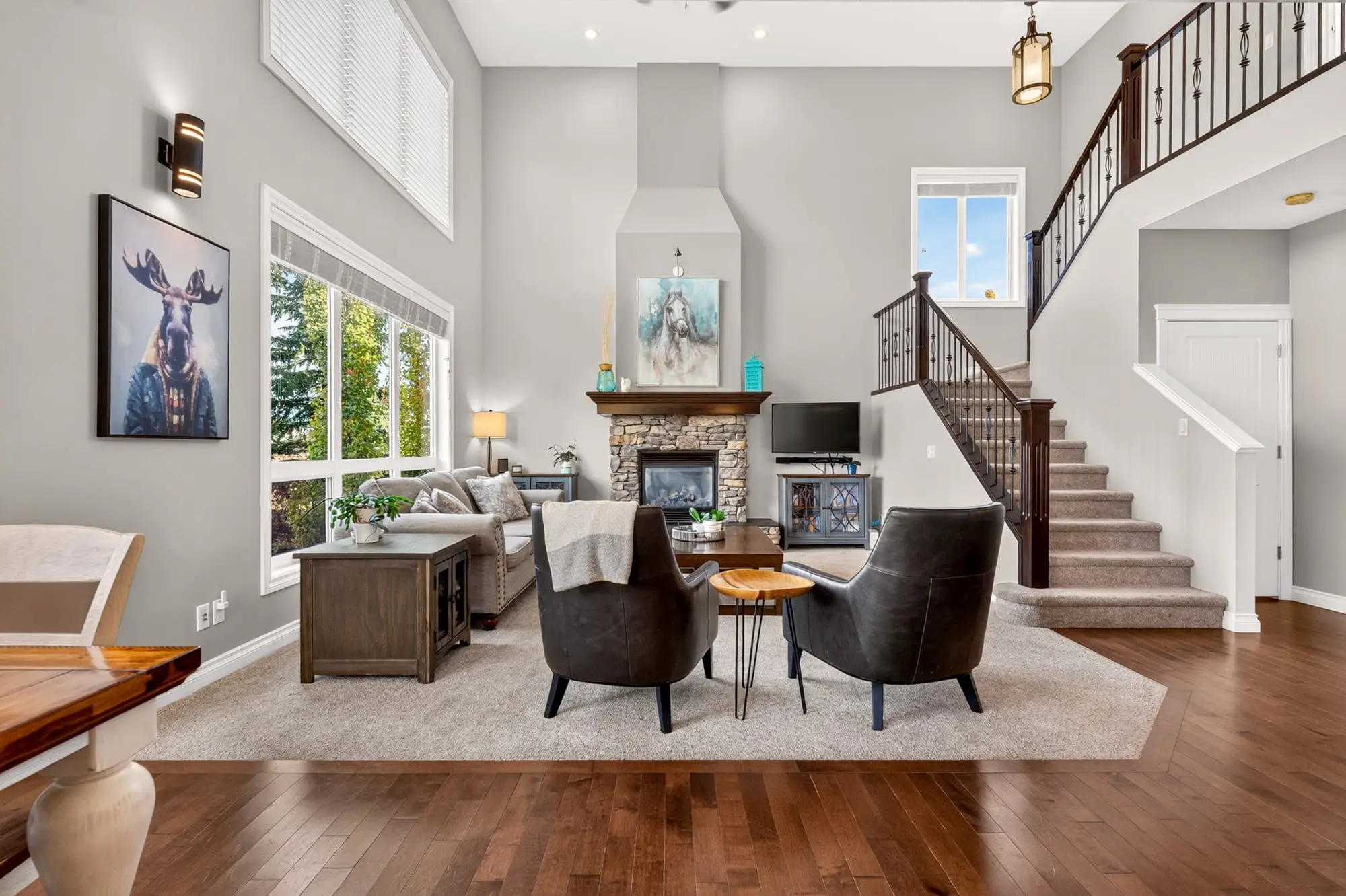 Living room and open staircase