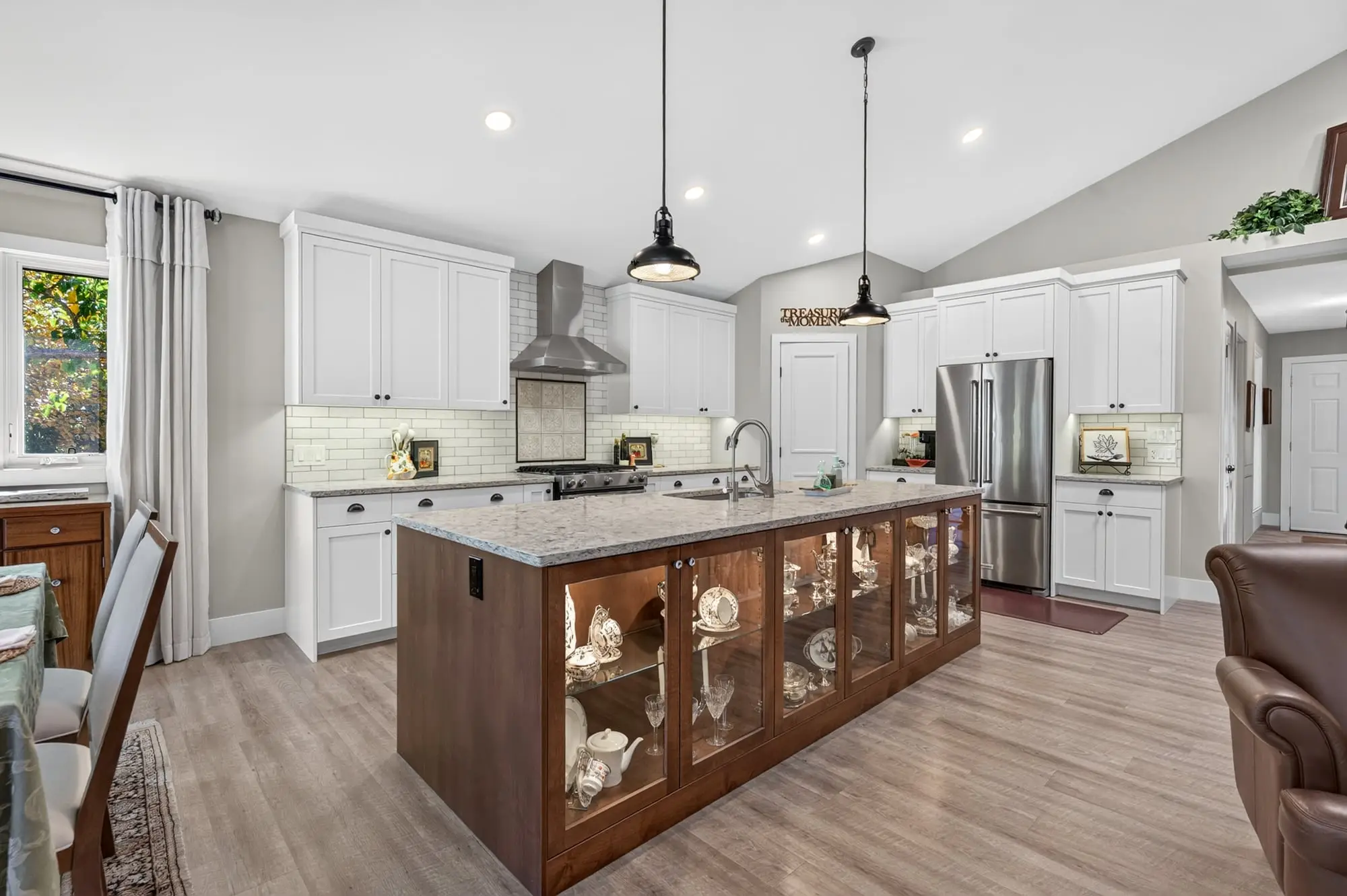 Kitchen island and stainless appliances