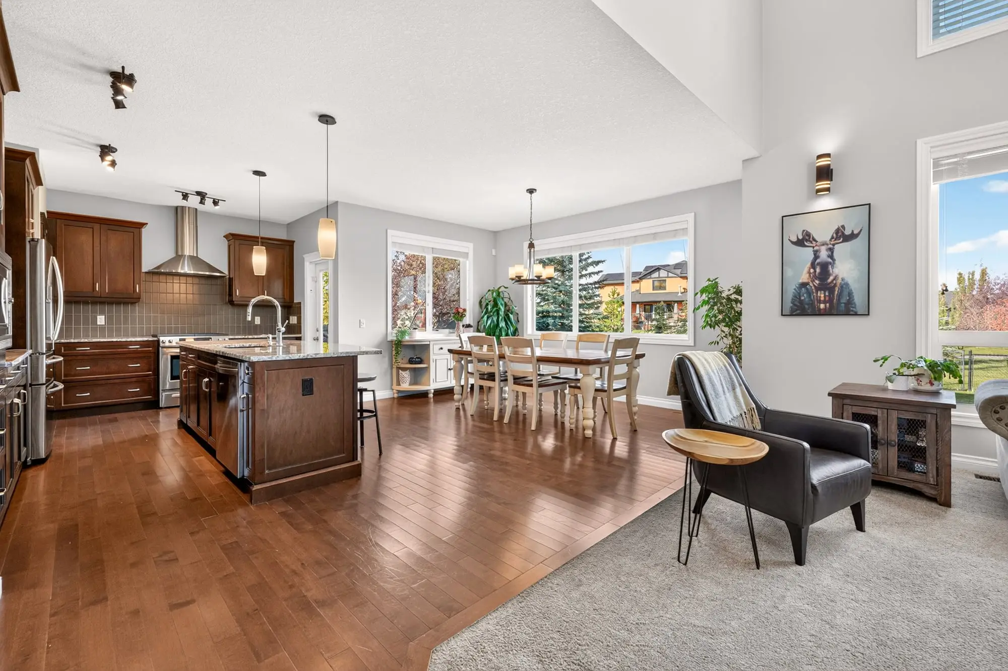 Open-concept kitchen, dining and great room