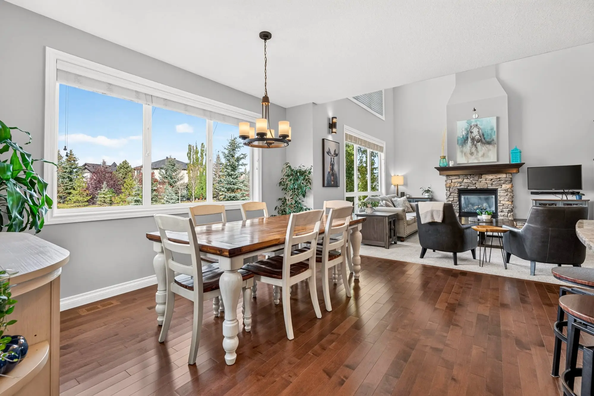 Dining room with yard views