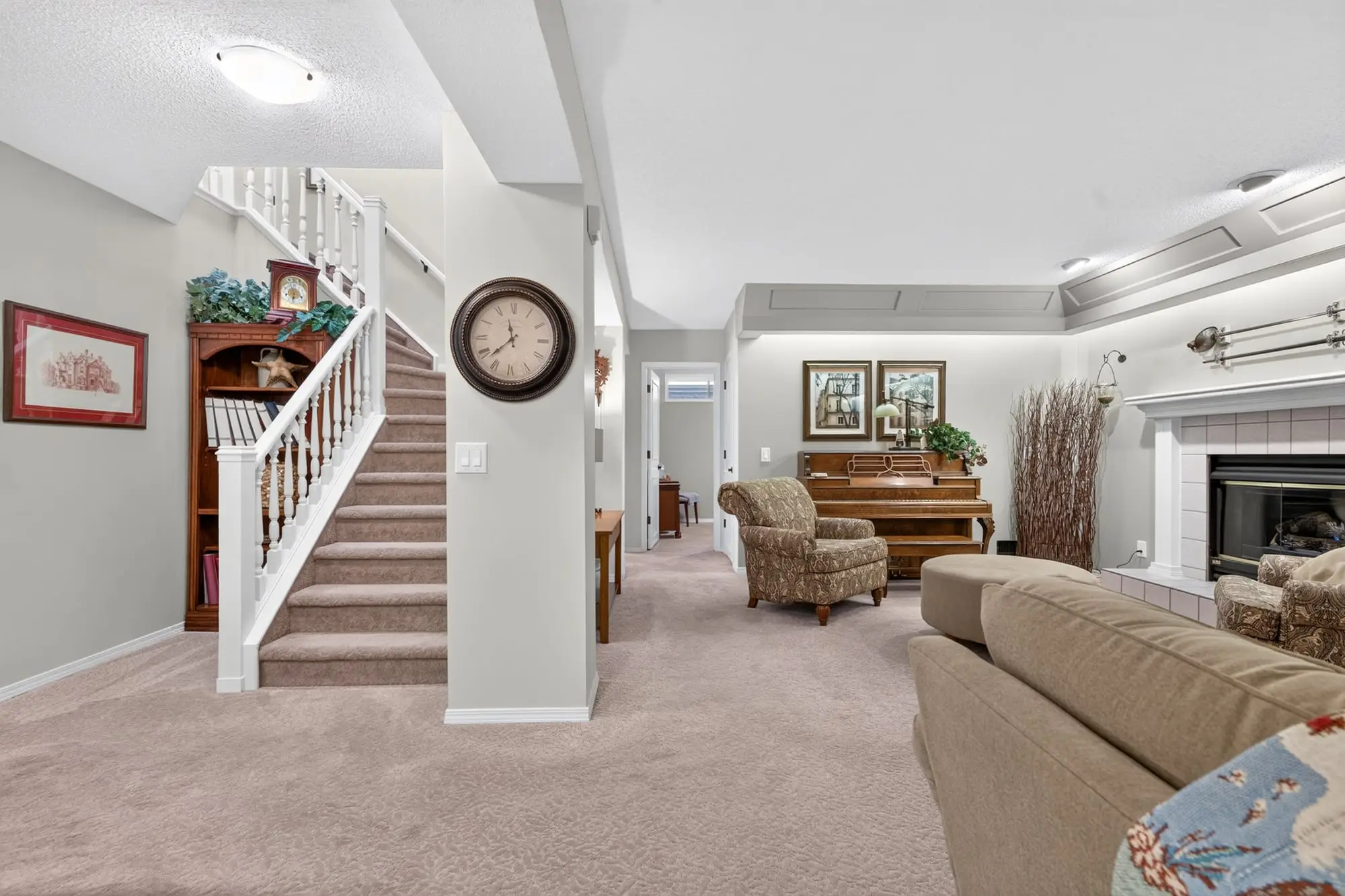 Lower-level family room and stairs
