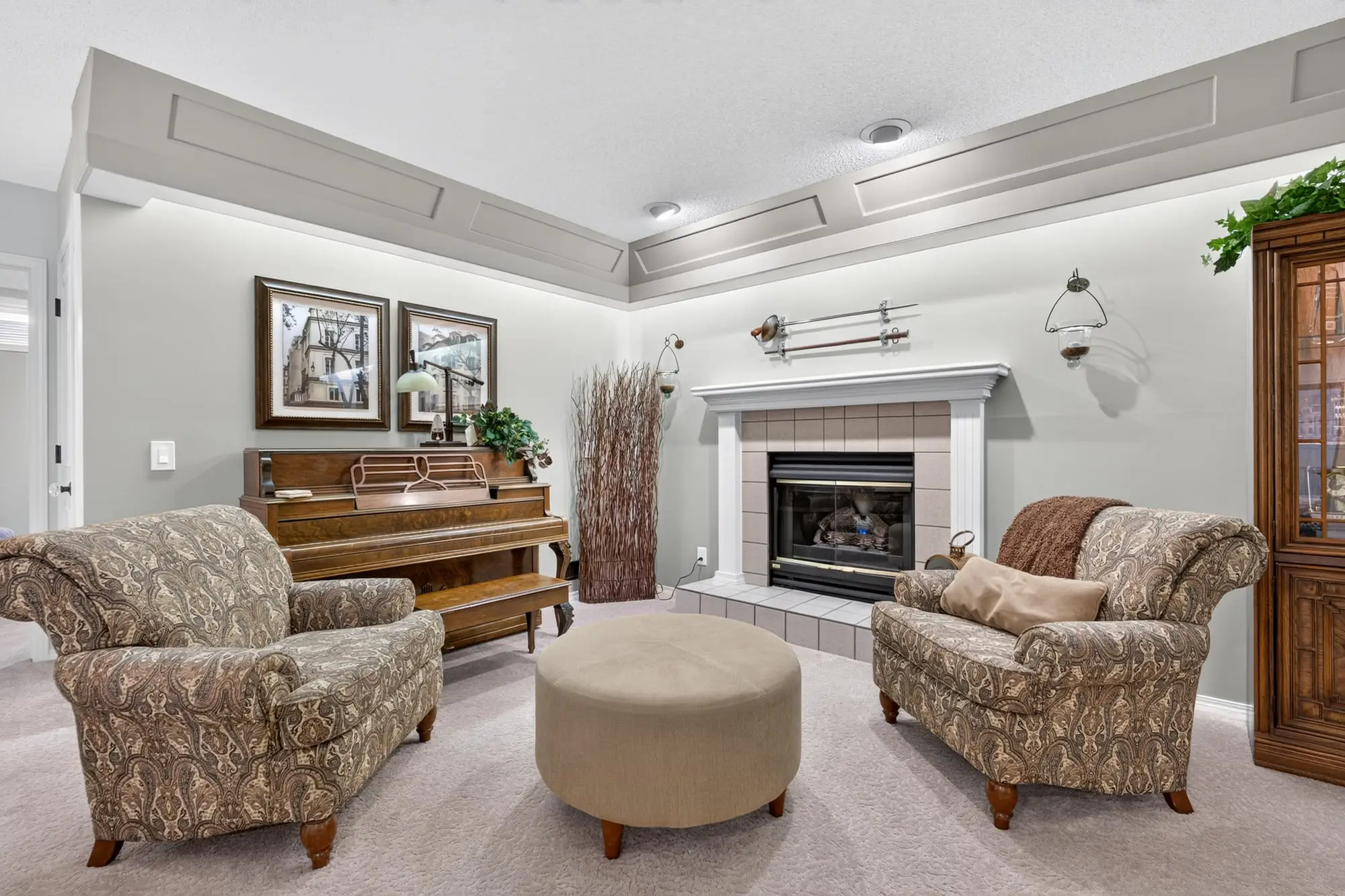 Lower-level gas fireplace