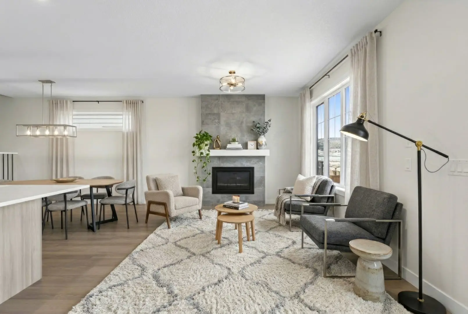 Living and dining, virtually staged