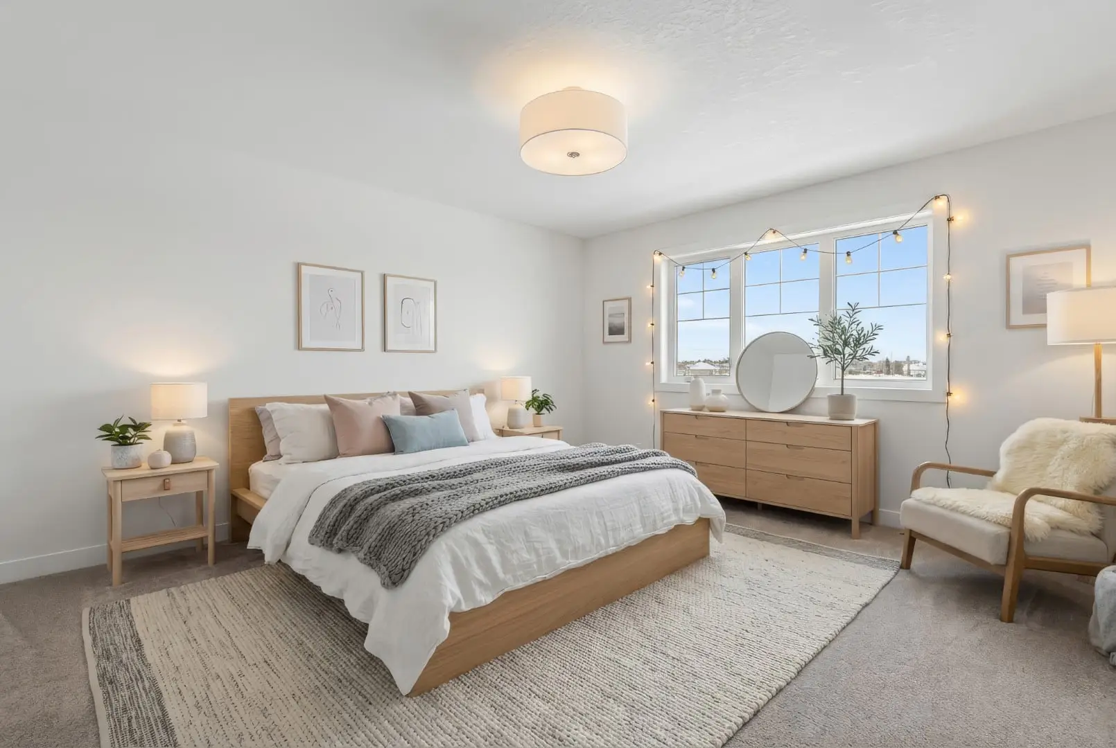 Primary suite, virtually staged