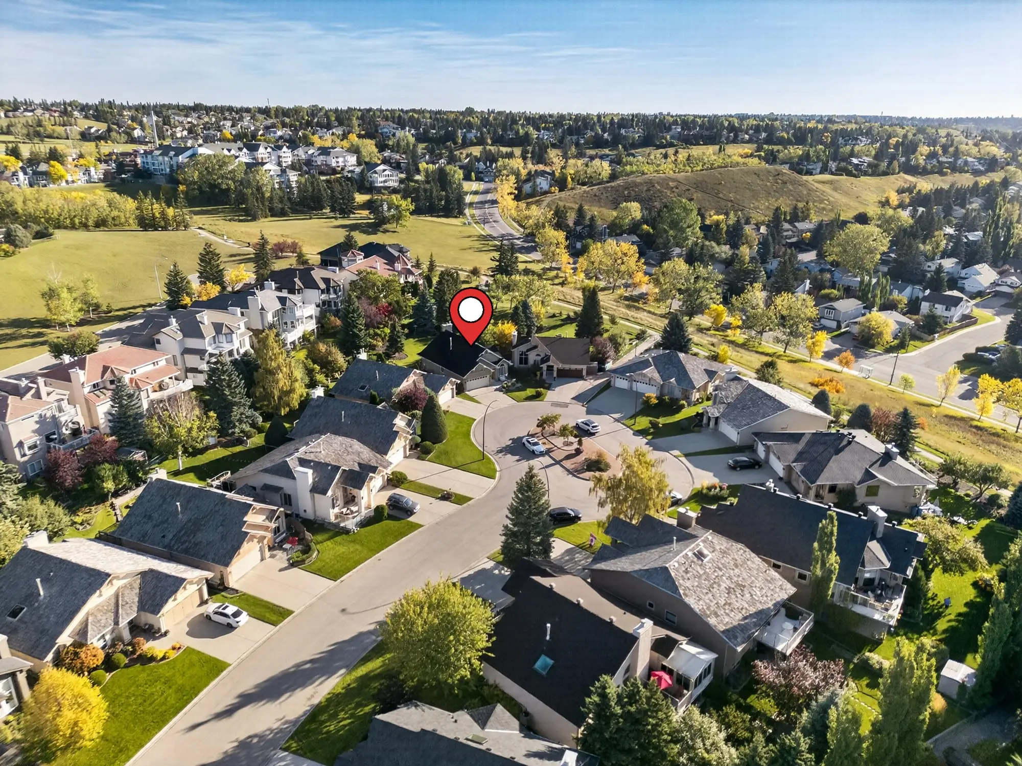 Aerial view with the property pinned