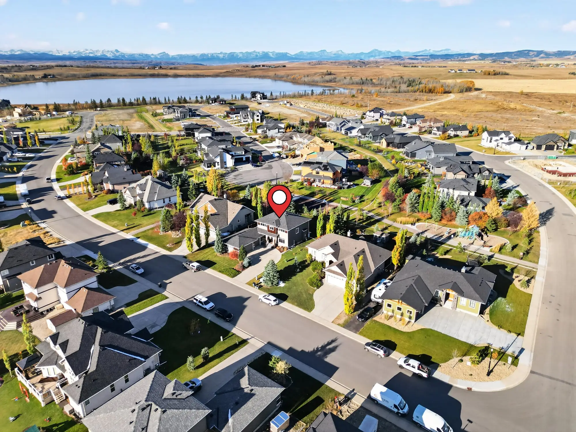 Aerial view with the property pinned