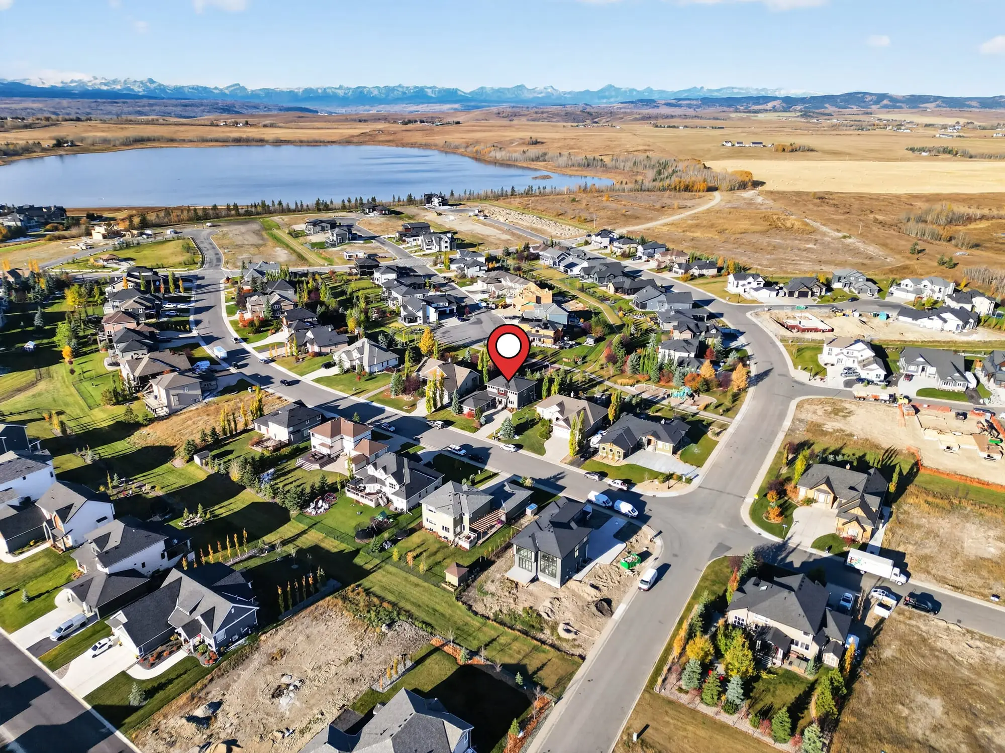 Aerial view with the property pinned