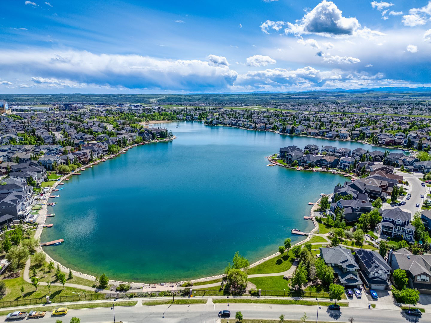 Aerial drone photograph of a Calgary property