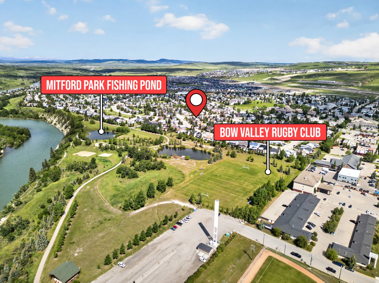 Aerial drone photograph of a Calgary property